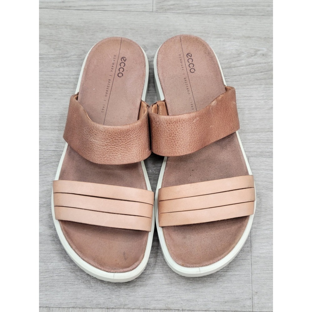 ECCO Women's EU 37 US 6-6.5 Tan Leather Dual Strap Platform Slide Sandals